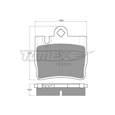 Abbildung von TOMEX brakes TX 12 87 Bremsbelagsatz Hinterachse für Verschleißwarnanzeiger vorbereitet MERCEDES BENZ: S Klasse Limousine, Coupe