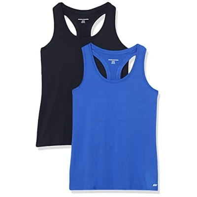Abbildung von Amazon Essentials Damen Tech Stretch Racerback Tanktop (erhältlich in Übergröße), 2er Pack, Kräftiges Blau/Schwarz, XL