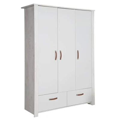 Abbildung von roba Kleiderschrank &#039;Mila&#039; 3 Türen, 2 Schubladen, Soft Close Technik, Drehtürenschrank, grau/weiß