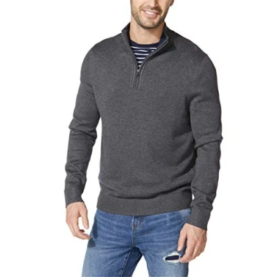 Abbildung von Nautica Herren Men&#039;s Quarter Zip Sweater Pullover, Dunkelgrau meliert, L