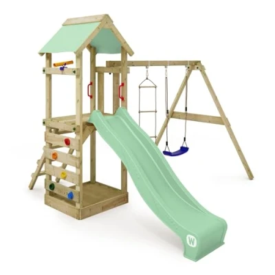 Abbildung von Spielturm FreeFlyer mit Schaukel &amp; pastellgrüner Rutsche