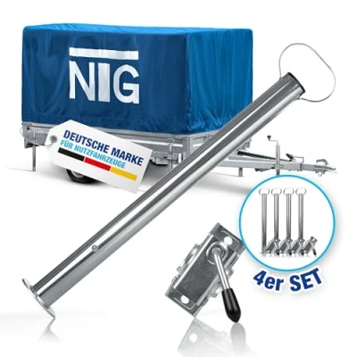 Abbildung von NTG Anhängerstütze Abstellhöhe 600mm Stützlast 300kg pro Stütze verzinkter Stahl mit und ohne Klemmhalter extra Robust Anhänger Stützfuß (Anhängerstütze + Klemmhalter, 4 Stück)