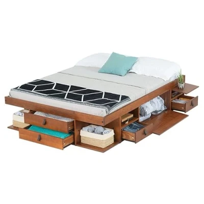 Abbildung von Bett mit Stauraum Bali 140x200 Karamell Massivholz Bettkasten u. viel Stauraum, ideal f. kleine Schlafzimmer Aufbewahrung inkl. Lattenrost Praktisch, Robust und Stilvoll