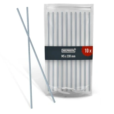 Abbildung von HELPMATE Gewindestange M5 x 330 mm aus verzinktem Stahl 10 Stück Gewindestab mit metrischem Vollgewinde Gewindestift Festigkeitsklasse 4.8, DIN 976