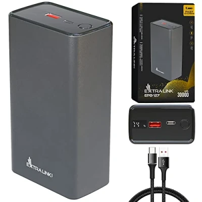 Abbildung von Powerbank 30000mAh Schnellladefunktion bis zu 65W PD Power Bank USB C Robustes Gehäuse Lithium Polymer Akku Fast Charge Digitale Anzeige Externe Handyakkus