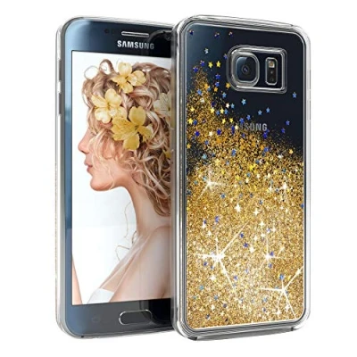 Abbildung von EAZY CASE Hülle kompatibel mit Samsung Galaxy S6 Schutzhülle Flüssig Glitzer, Handyhülle, Schutzhülle, Back Cover Glitter Flüssigkeit, aus TPU/Silikon, Transparent/Durchsichtig, Gold