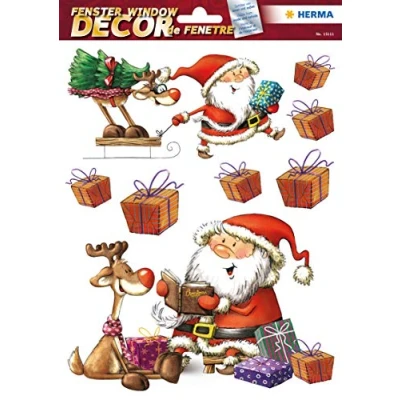 Abbildung von HERMA 15111 Fensterbilder Weihnachten Nikolaus Rentier, 8 Stück, selbstklebend, Kinder Fensteraufkleber, ablösbare Winter Fenstersticker, Fensterfolie für Kinderzimmer Dekoration Weihnachtsdeko