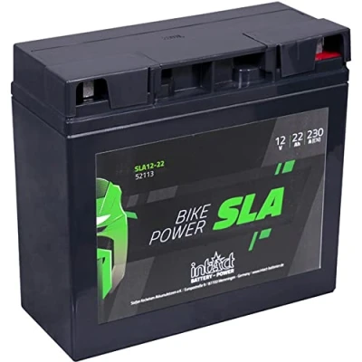 Abbildung von intAct AGM MOTORRADBATTERIE Batterie für Roller, Motorrad, Quad, Rasentraktor. Wartungsfreier &amp; auslaufsicherer Akku SLA12 22, 52113, 12V Batterie, 22 AH (c20), 230 A (EN) Maße: 185x80x170mm
