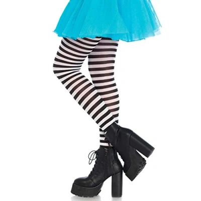 Abbildung von Leg Avenue 7100Q Plus Größe Gestreiftes Strümpfhose Kostüm Damen Karneval, 46, Schwarz/Weiß