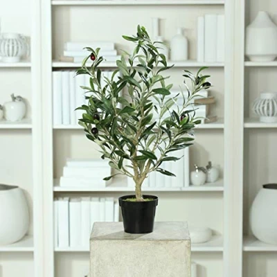 Abbildung von mucplants Künstlicher Olivenbaum mit ca. 11 schwarzen Oliven im Topf Höhe 60cm Topfpflanze Kunstpflanze Olive
