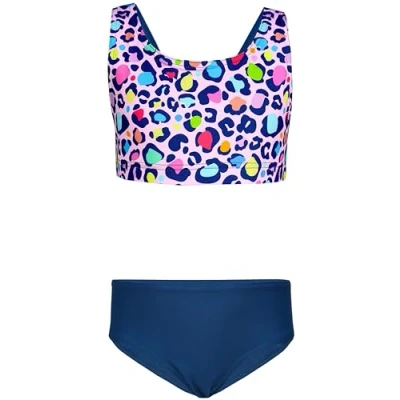 Abbildung von Aquarti Mädchen Sport Bikini Racerback Bustier &amp; Bikinislip, Farbe: Leopardenmuster Rosa Pink Lila Dunkelblau, Größe: 164