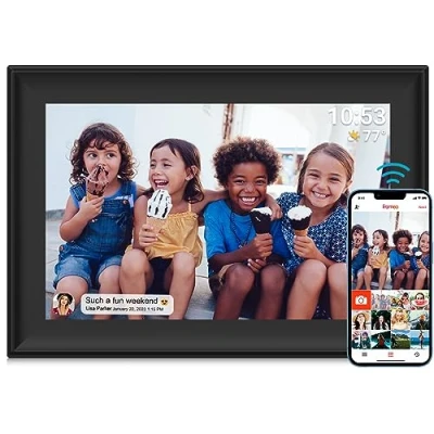 Abbildung von Digitaler Bilderrahmen WiFi 10.1 Zoll Fotorahmen Eingebauter 32GB Speicher Bewegungssensor Auto Rotation, 1280x800 Touchscreen, Teilen Sie Momente sofort über Frameo App
