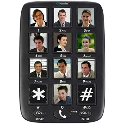 Abbildung von simvalley Communications Seniorentelefon: Senioren Festnetz Telefon mit 12 Foto Schnellwahl Tasten, Freisprecher (Festnetztelefon, Grosstastentelefon, Freisprecheinrichtung)