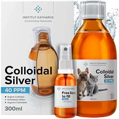 Abbildung von Silberspray Colloidal Silver 300ml 40ppm Für Haustiere (Hunde, Katzen, Pferd) Wundspray und Mittel Gegen Juckreiz (milben, grasmilben, herbstgrasmilben) Pfotenpflege 100% Natürliches Spray