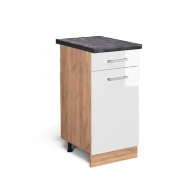 Abbildung von Vicco Küchenunterschrank R Line, Weiß Hochglanz/Goldkraft Eiche, 40 cm, AP Anthrazit