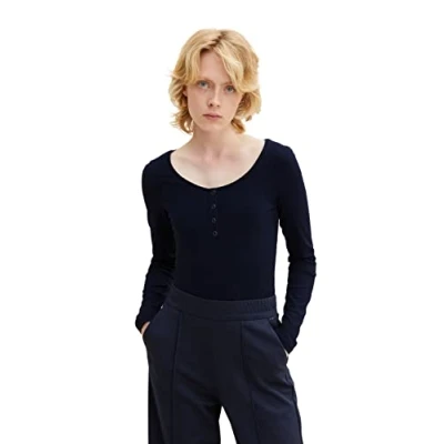 Abbildung von TOM TAILOR Denim Damen Langarmshirt mit Knöpfen 1032829, 10668 Sky Captain Blue, L
