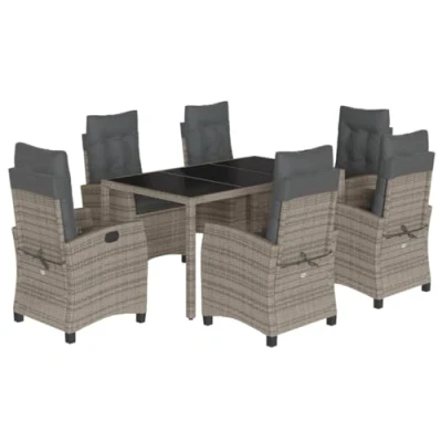 Abbildung von vidaXL Garten Essgruppe 7 tlg. mit Kissen Poly Rattan Grau, (6 tlg)