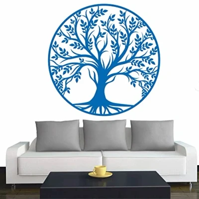 Abbildung von INDIGOS Wandtattoo Baum des Lebens 0 Lebensbaum Weltenbaum 60x60 cm Azurblau Dekoration Wandaufkleber für Wohnzimmer Kinderzimmer Büro Schule Firma