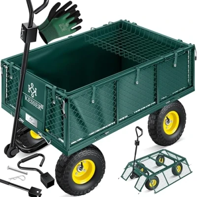 Abbildung von KESSER® Gartenwagen Bollerwagen Transportwagen 700kg belastbar Gartenkarre, inkl. herausnehmbare Plane, Luftreifen Gerätewagen Handwagen vielseitig einsetzbar Handschuhe + Ablage, Farbe:Grün