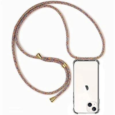 Abbildung von CHIMUCO Handykette Hülle kompatibel mit iPhone 13, Handyhülle Handy Necklace Band Schutzhülle Kordel zum Umhängen Transparent Weich TPU Silikon Tasche Case for Rainbow