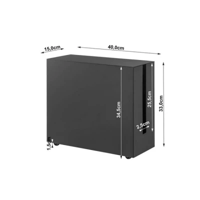 Abbildung von Yamazaki 5404 TOWER Kabelbox auf Rollen, schwarz, Stahl, Minimalistisches Design, 15 x 40 34,5 cm (LxBxH)