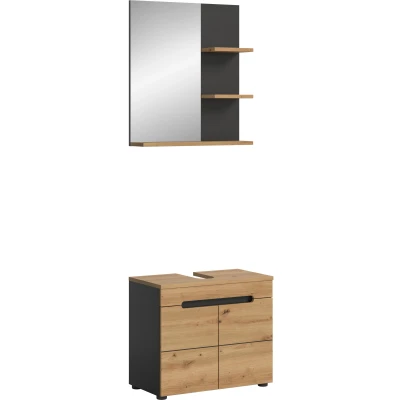 Abbildung von INOSIGN Badmöbel Set &quot;REHAT, 2 teilig, Breite 63 cm, mit grifflosen Fronten, bestehend aus:&quot;, (2 St.), 1x Waschbeckenunterschrank &amp; Spiegelschrank