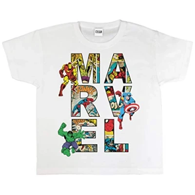 Abbildung von Marvel Comics Team Stripes T Shirt, Kinder, 98 170, Weiß, Offizielle Handelsware
