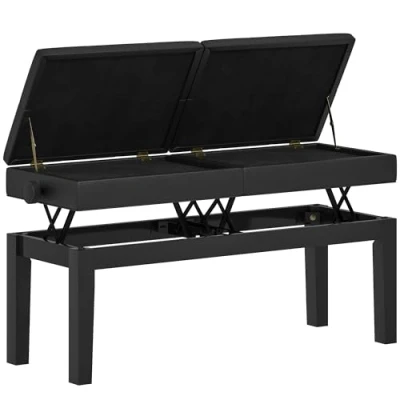 Abbildung von HOMCOM Klavierbank höhenverstellbar Klavierhocker mit Stauraum, Pianobank bis 220 KG Belastbar, Kunstleder, Schwarz, 105 x 37 48 58 cm