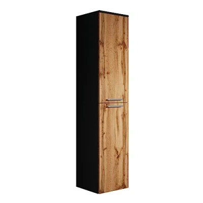 Abbildung von Badezimmer Badschrank Saturnus 160cm Mat Schwarz mit Eiche Regal Schrank Hochschrank Möbel