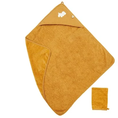 Abbildung von Nattou Kapuzenbadetuch mit Waschlappen, Hund Charlie, Ideal zum Abtrocknen, Ca. 75 x cm, Vegan, Baumwolle/Polyester, Beige