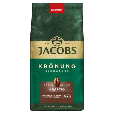 Abbildung von Jacobs Krönung Aroma Bohnen Kräftig 500g Intensives Aroma, Haselnuss, Kakao, Arabica &amp; Robusta Bohnen, Intensität 7/10, ideal für kräftigen Kaffee