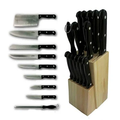 Abbildung von Michelino Messerblock Holz Messerblock, Messerset, mit Messerschärfer, Wetzstahl (15tlg), scharfe Klingen aus Stahl, Hackbeil und Filitiermesser