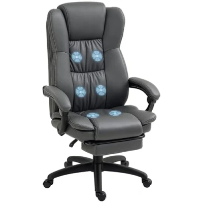 Abbildung von Vinsetto Bürostuhl Chefsessel Drehstuhl Anhebbar mit Fußstütze Kopfstütze Ergonomischer Stuhl Vibration Schreibtischstuhl Liegefunktion Massagefunktion Kunstleder Dunkelgrau 68,5x68,5x113 121cm