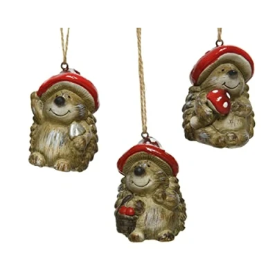 Abbildung von Christbaumschmuck Keramik Igel 7cm x 1 Stück Sortiert mit Pilzhut Waldtiere Weihnachtskugel braun
