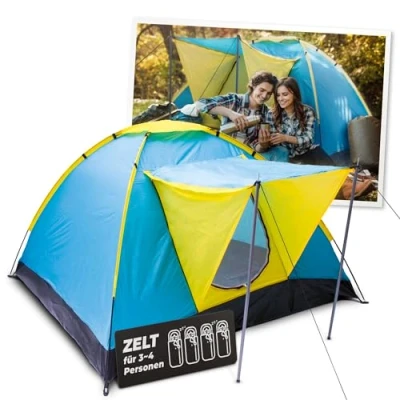 Abbildung von STREND PRO Campingzelt 4 Personen 205x205x120 cm Zelt mit VORZELT Wurfzelt Markise, Kuppelzelt Wasserdicht, großes für Urlaub &amp; Festival