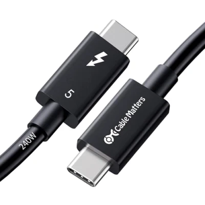 Abbildung von Cable Matters [Intel Certified] 80Gbps Thunderbolt 5 Kabel mit bis zu 120Gbps Bandbreitenverstärkung und 240W Ladeleistung in Schwarz 1m, Kompatibel 4, USB 4 C
