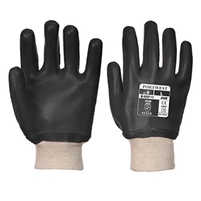 Abbildung von Portwest PVC Handschuh Mit Strickbund, Größe: L, Farbe: Schwarz, A400BKRL
