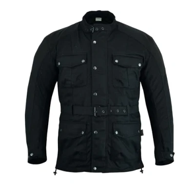 Abbildung von Texpeed Gewachste Baumwolle Motorradjacke herren Mit protektoren Motorrad Biker Wasserdicht Jacke Rüstung (EN 1621 1) Schwarz 5XL