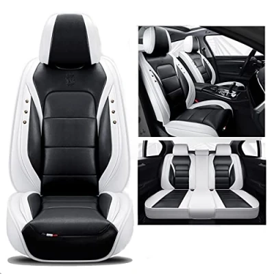 Abbildung von nenyan Autositzbezüge Komplett Set Universal in Premium Design Schonbezüge für die Vordersitze &amp; Rückbank Auto Sitzbezüge Airbag Geeignet Wasserdicht Sitzbezug Schwarz Weiß Standard