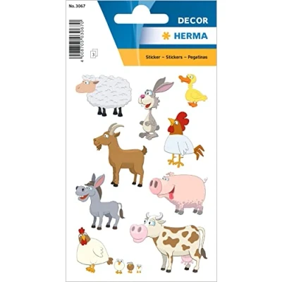 Abbildung von HERMA 3067 Aufkleber Brauernhoftiere klein, 27 Stück, Tiere Sticker mit Kuh Schwein Huhn Hase Esel Motiv, Kinder Etiketten für Fotoalbum Tagebuch Poesiealbum Scrapbooking Geburtstag Deko DIY Basteln