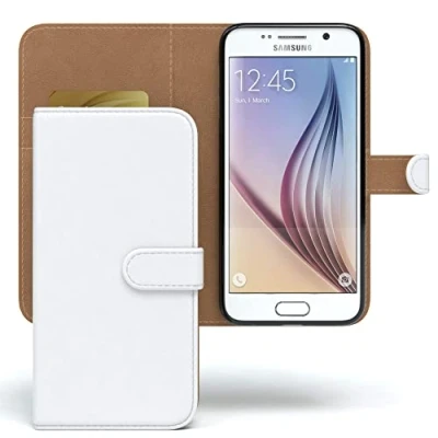 Abbildung von EAZY CASE Tasche kompatibel mit Samsung Galaxy S6 Schutzhülle Standfunktion Klapphülle Bookstyle, Handytasche Handyhülle Magnetverschluss und Kartenfach, Kunstleder, Weiß