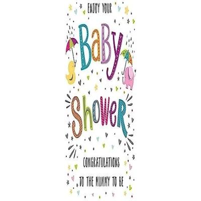 Abbildung von Moderne Glückwunschkarte für Babypartys, 20,3 x 15,2 cm, Blau/Rot/Pfirsich/Grau/Schwarz