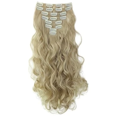 Abbildung von CAISHA XXL 8 Teiliges Set 45cm Langhaarige CLIP IN EXTENSIONS Synthetik Haarverlängerung Haarteil Voluminös Gelockt Blond CES25 1