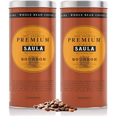 Abbildung von Saula Premium Kaffeebohnen, Packung mit 2 Dosen à 500g. Bourbon 100% Arabica