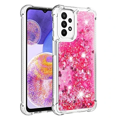 Abbildung von KBIKO zxl Kompatibel mit Samsung Galaxy A23 4G Glitzer Flüssig Hülle, Handyhüllen Flüssigkeit Farbverlauf Sternen Süß Transparent Silikon Bumper Schutzhülle für 5G / 4G.Pink YBL
