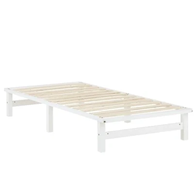 Abbildung von Homestyle4u 1965, Bett Holz Holzbett Palettenbett 90x200 cm Bettgestell mit Lattenrost Weiß Kiefer Bettrahmen Schlafzimmer