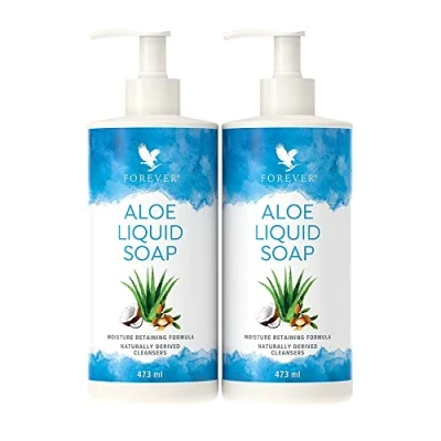 Abbildung von Forever Aloe Liquid Soap milde Flüssigseife mit Vera, Arganöl, Jojoba, für Hände, Gesicht und Körper, feuchtigkeitsspendend, trockene Haut, Zitrusduft, vegan, dermatest zertifiziert (2x 473 ml)