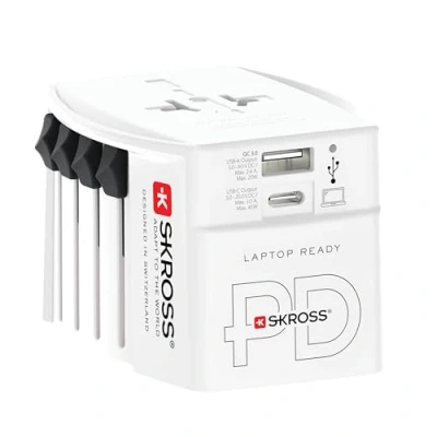 Abbildung von SKROSS MUV USB AC45PD mit C Kabel (160 cm) 2 poliger Universal Reiseadapter + 1 x &amp; 45 W Spannung und Leistung: 100 V 250 W/250 625 für Laptops, Tablets Smartphones