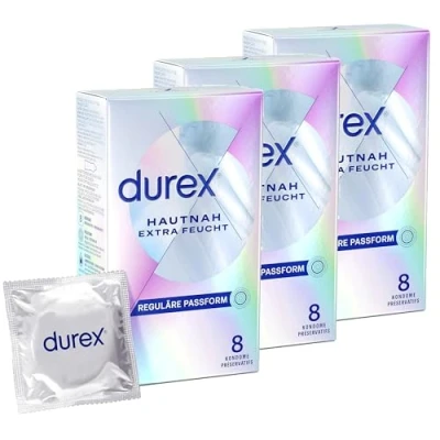 Abbildung von Durex Hautnah Extra Feucht Kondome Ultra dünn, mit anatomischer Easy On Form &amp; viel Silikongleitgel befeuchtet 32er Pack (4 x 8 Stück)