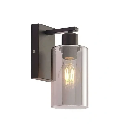 Abbildung von Lindby Wandleuchte Emavi, Leuchtmittel nicht inklusive, Modern, Eisen, Glas, Schwarz, rauchgrau, 1 flammig, E27, Wandstrahler